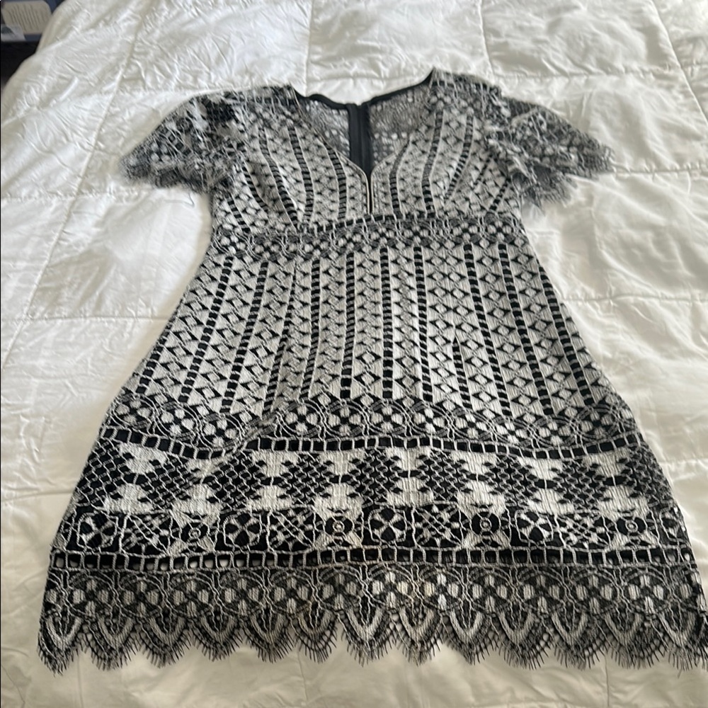 Nanette Lepore Black and Gray Flutter Sleeve Mini Dress